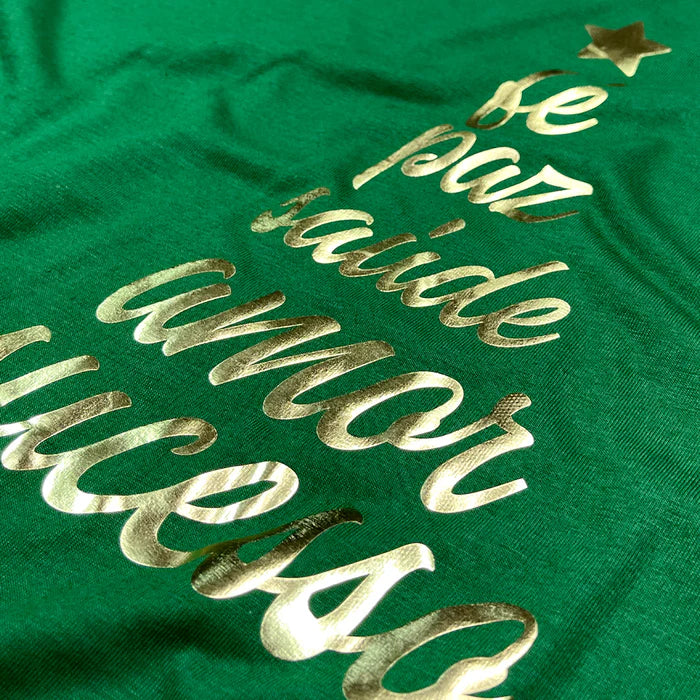 Camiseta Feminina Verde Árvore Fé Paz Dourado