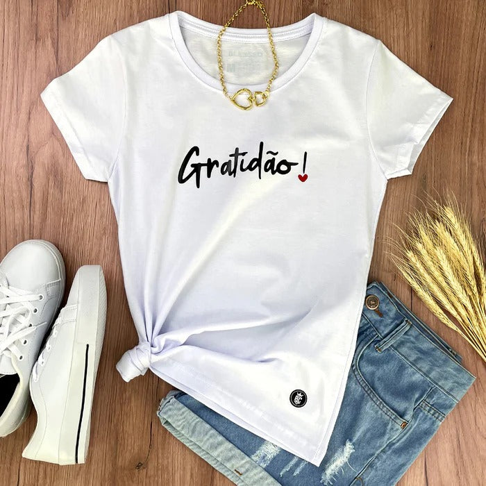 Camiseta Feminina Branca Gratidão!