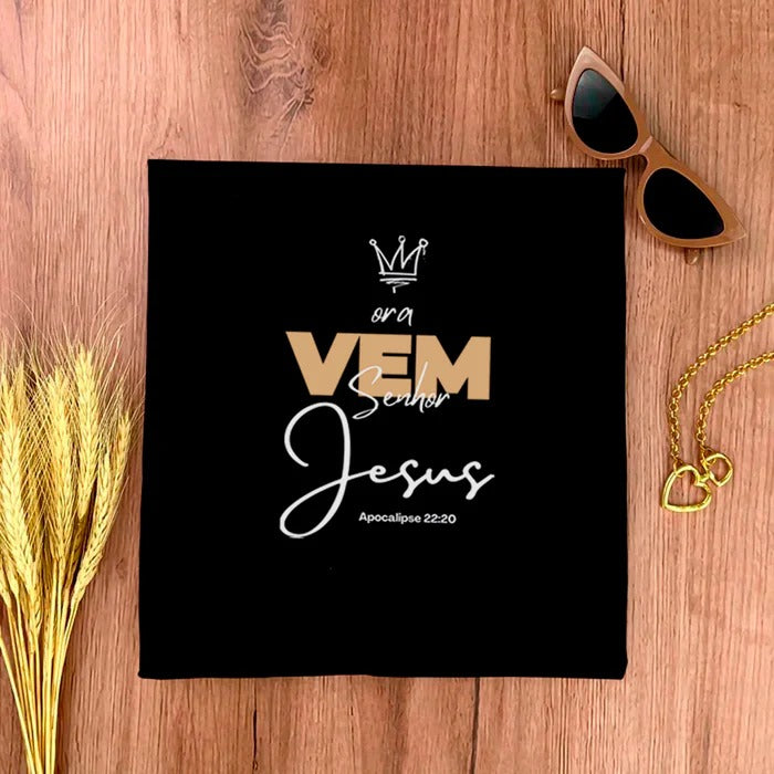 Camiseta Feminina Preta Ora Vem Senhor Jesus