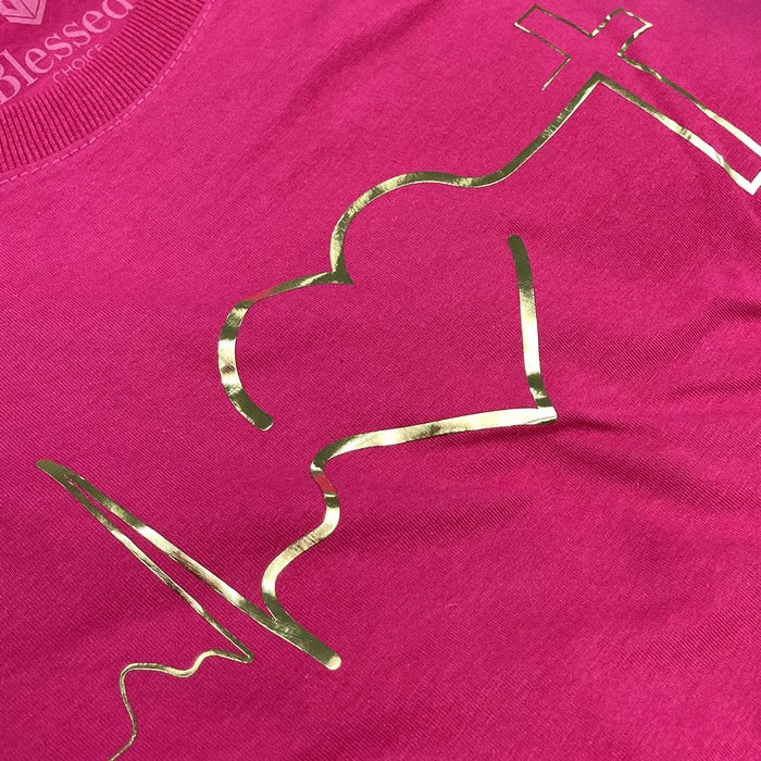 Camiseta Feminina Pink Batimento Coração Dourado
