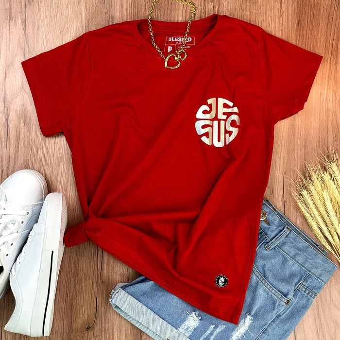 Camiseta Feminina Vermelha JESUS