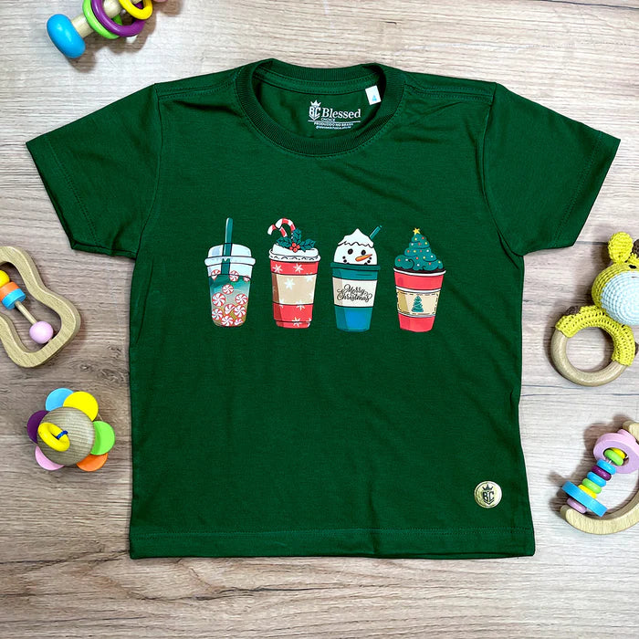 T-Shirt Infantil Verde Copos De Natal
