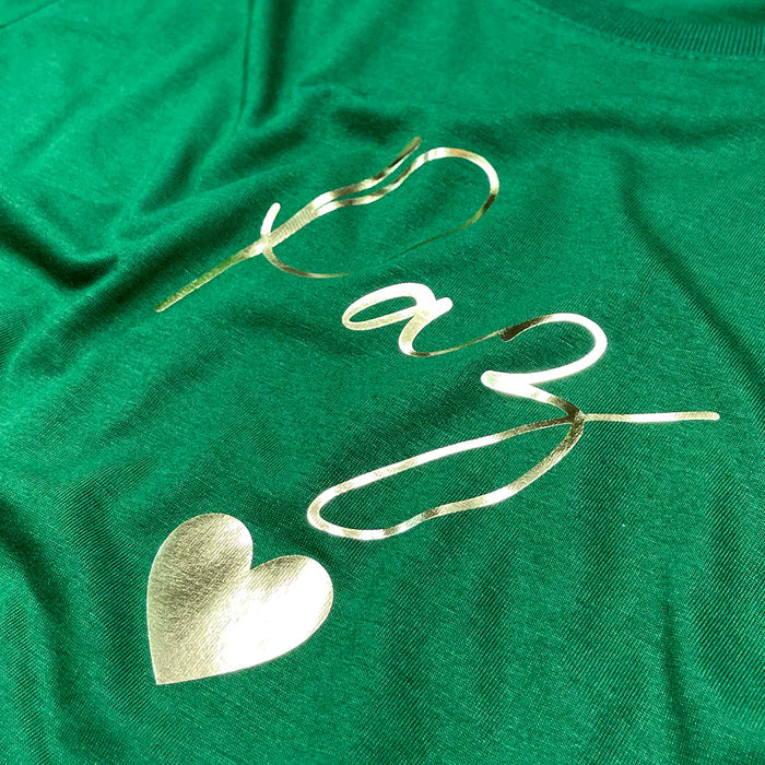 Camiseta Masculina Verde Paz Coração Dourado