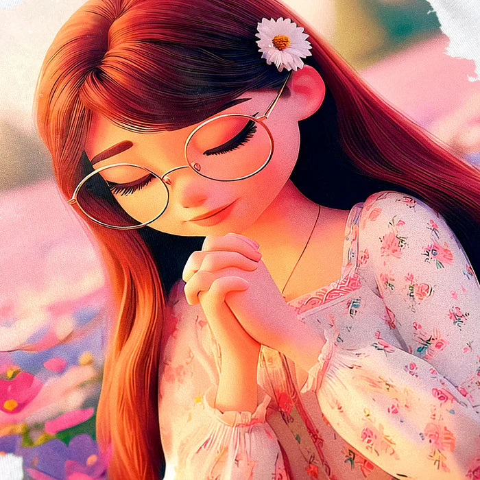 T-Shirt Infantil Rosa Garota Flor Orando