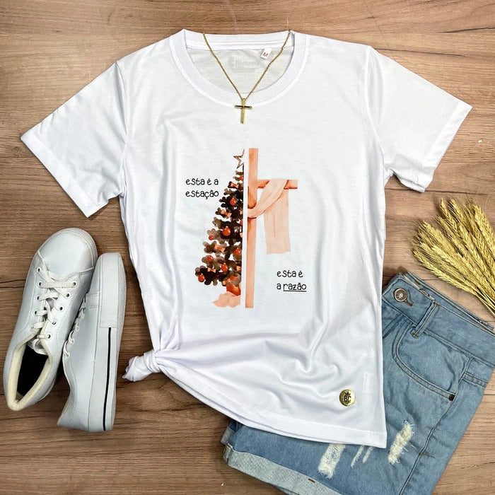 Camiseta Feminina Branca Esta é a Estação Esta é a Razão