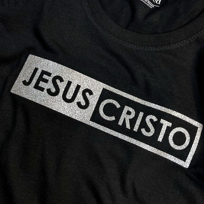 Camiseta Feminina Preta Jesus Cristo Glitter