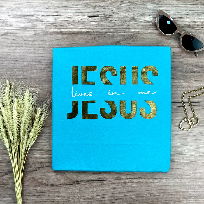Camiseta Feminina Turquesa Jesus Lives In Me