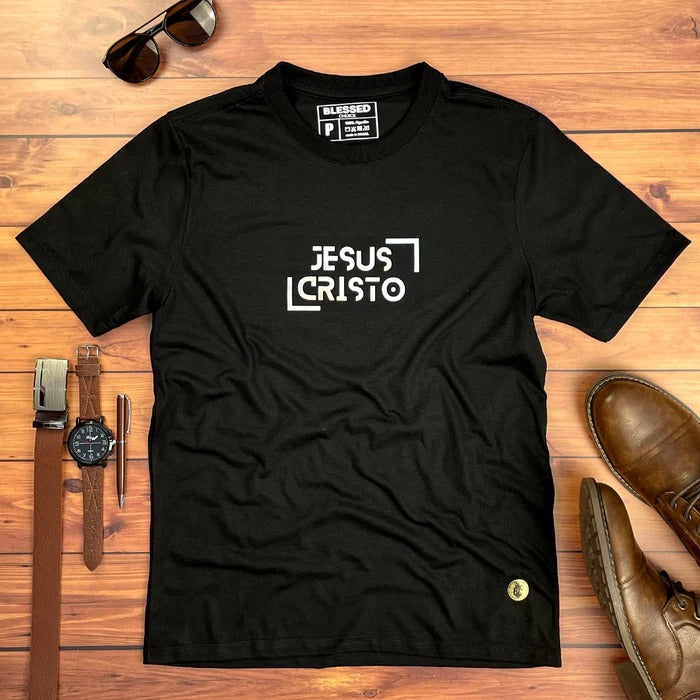 Camiseta Masculina Preta Jesus Cristo Holográfico