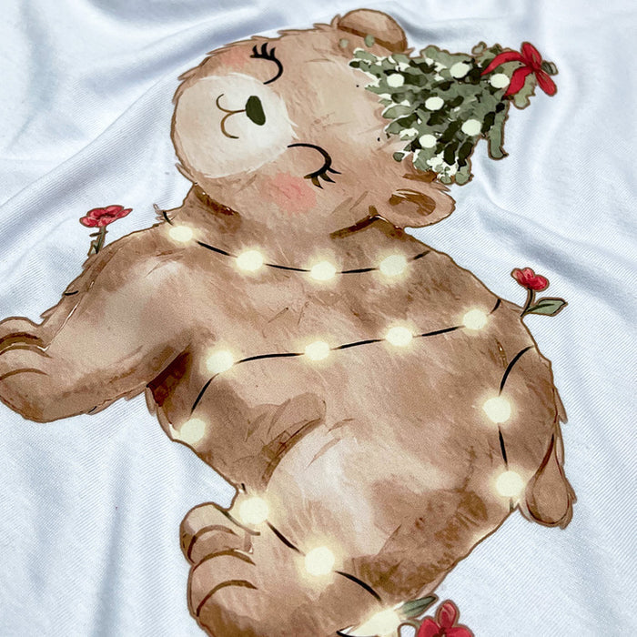 T-Shirt Infantil Branca Urso Brilhante