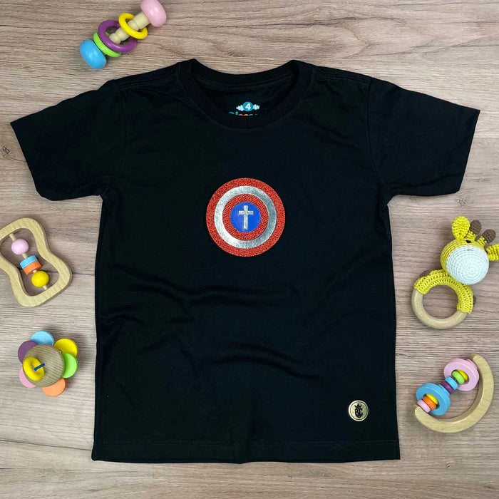 T-Shirt Infantil Preta Escudo Cruz