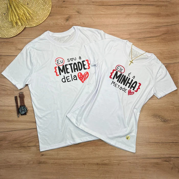 Kit Namorados Branca Eu Sou a Metade Dela Ele é a Minha Metade