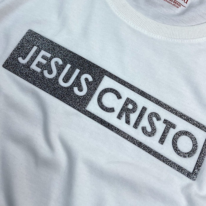 Camiseta Feminina Off White Jesus Cristo Glitter