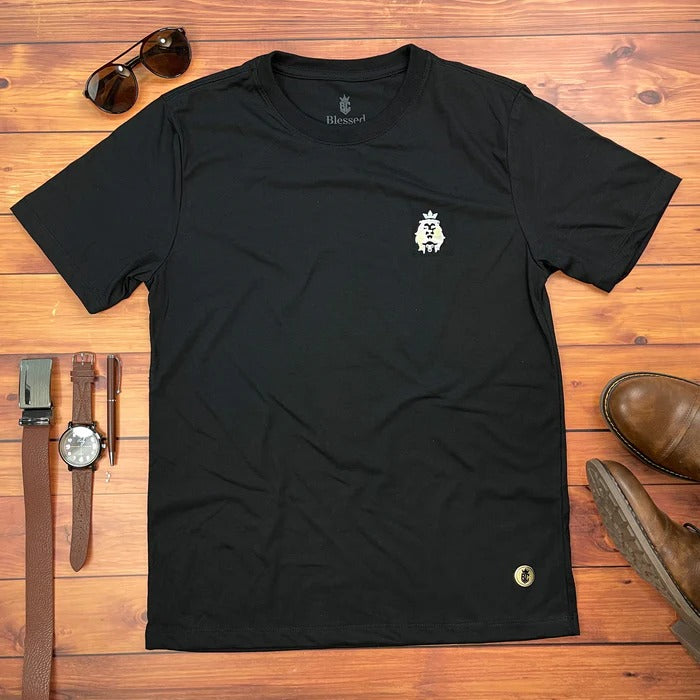 Camiseta Masculina Preta Cordeiro e Leão Holográfico