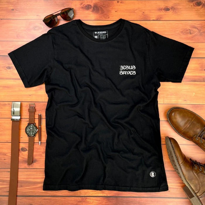 Camiseta Masculina Preta Jesus saves